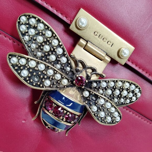 Authentic Gucci Queen Margaret Bamboo Red Leather Hand Bag mn674-020625 - Picture 10 of 16